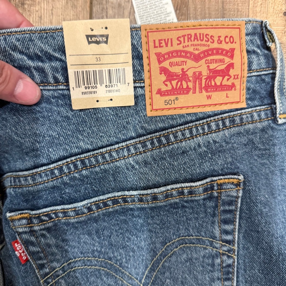 Levis 501 Mid-Thigh Shorts Womens 33 High Rise Stretch Denim Medium Wash NEW - Picture 3 of 8
